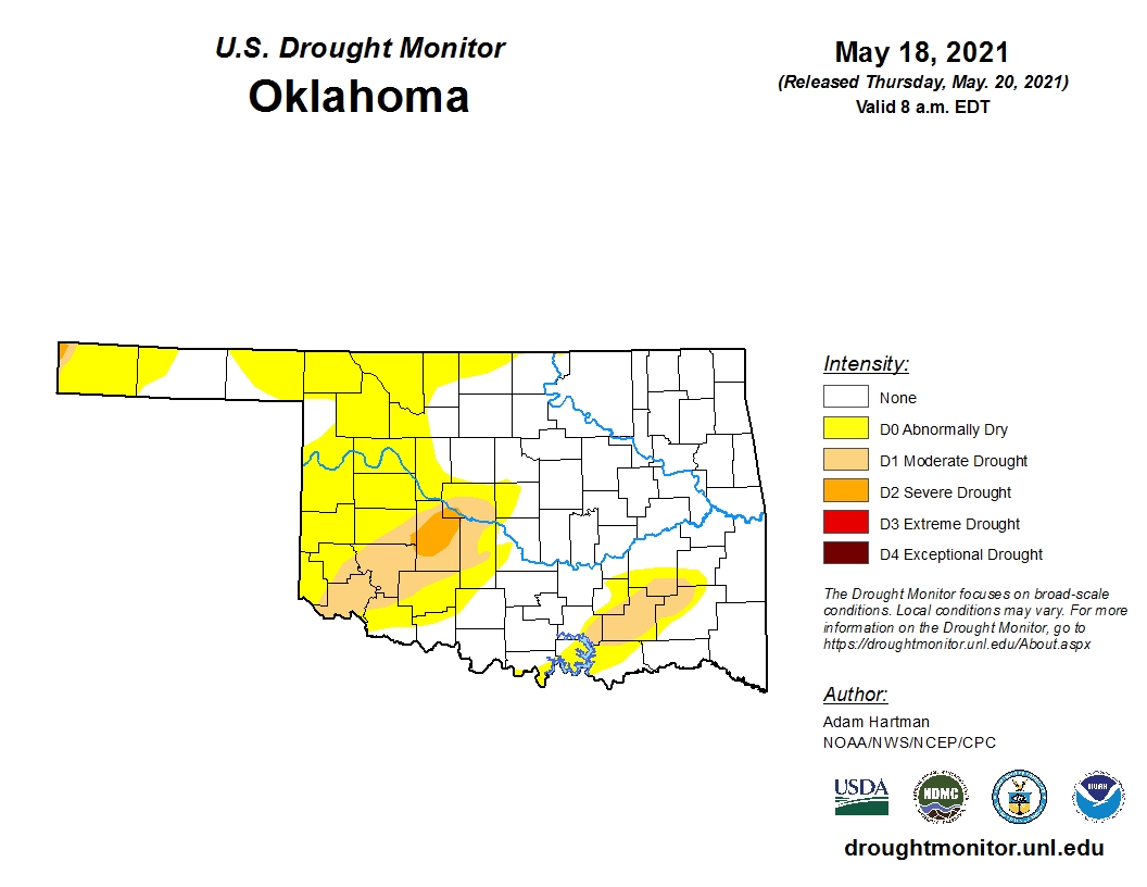 Latest NOAA Drought Monitor Map Removes All Shades of Extreme And Exceptional Drought From Oklahoma