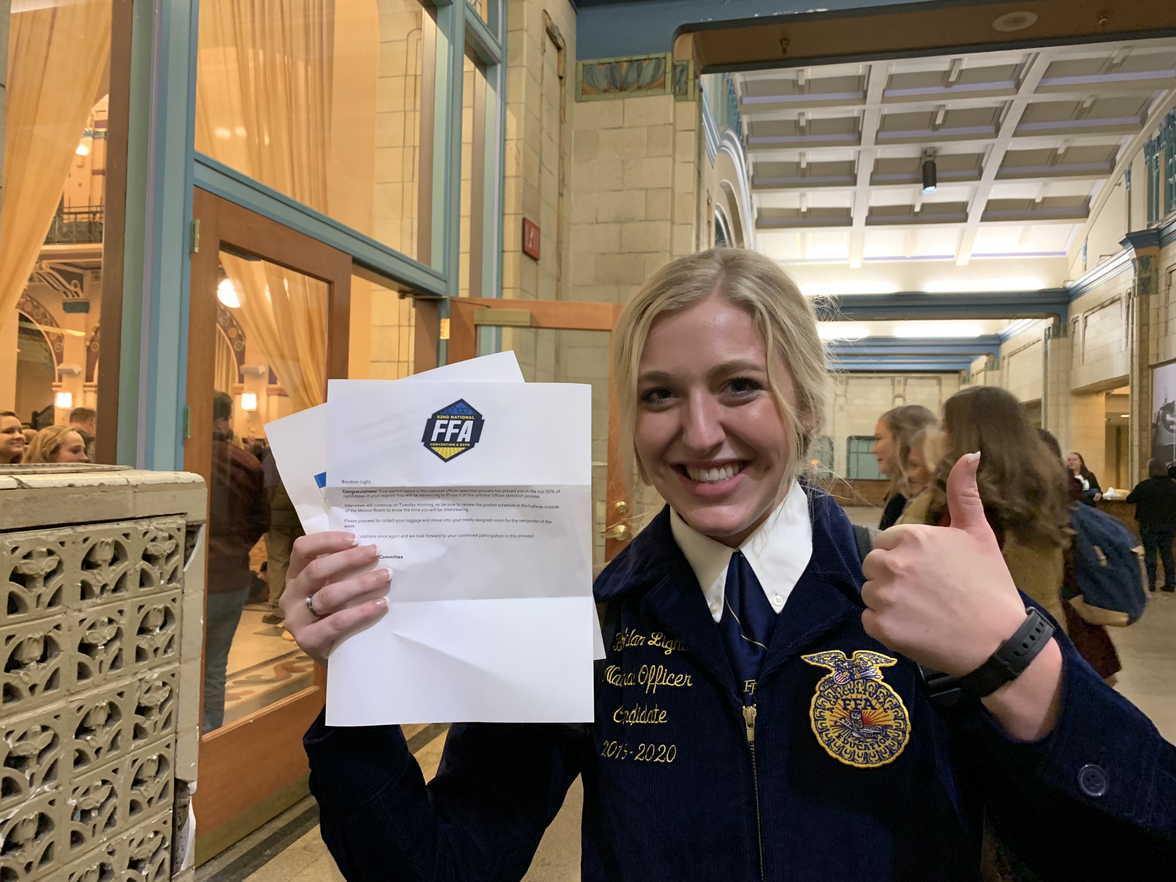 Brooklan Light of Garber Advances to Phase Two of the National FFA Officer Selection Process in Indy