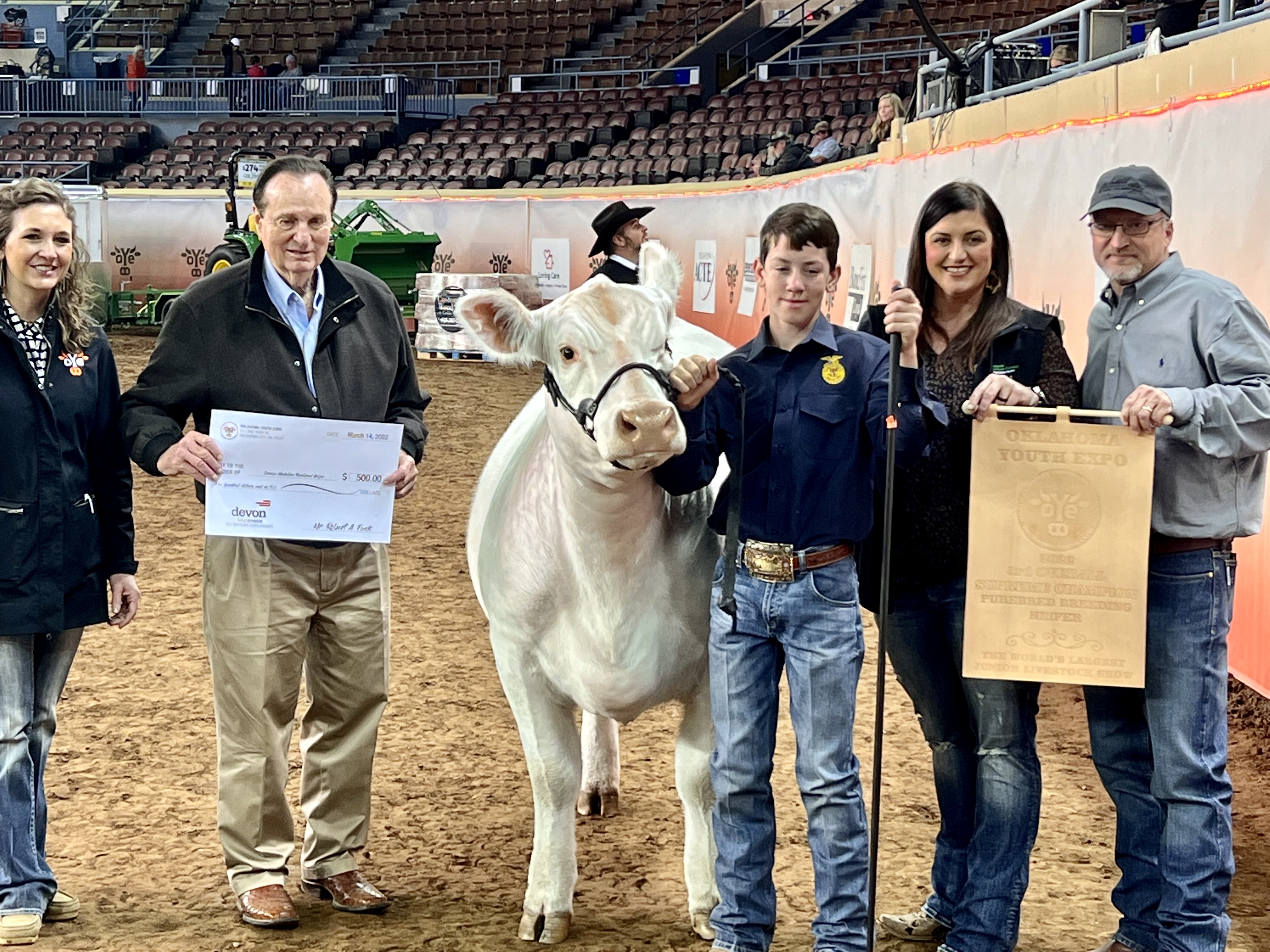 Champion Charolais Named Supreme Bred and Owned Heifer at OYE- Shown by Kelton Arthur of Ripley FFA