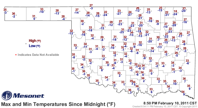 Nowata Earns the Honor of the Coldest Place in Oklahoma with a Minus 31 Thursday Morning