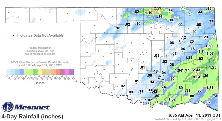 Rainfall in Oklahoma Over the Weekend- Southeast Biggest Benefactor