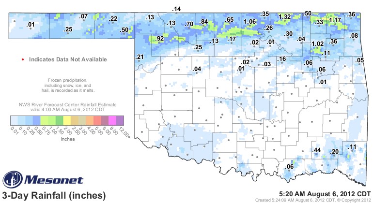Northern Oklahoma Counties are Treated with Measurable Rainfall- The Latest Map