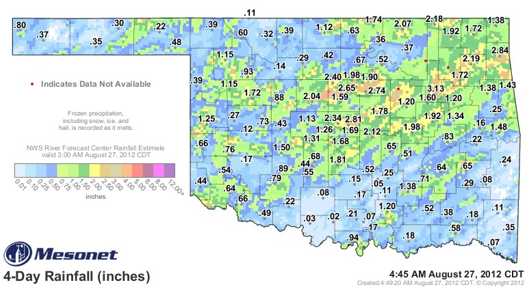 Rainfall Over the Weekend Attacks the Drought- the Monday Morning Rainfall Map