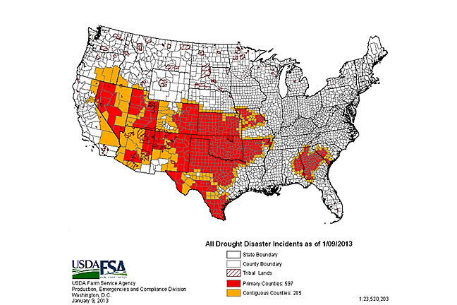USDA Designates 597 Counties in 2013 as Disaster Areas Due to Drought