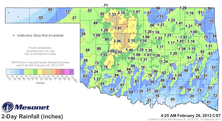 Snow and Rain Track Across Some of the Driest Counties of Oklahoma- The Latest Graphics