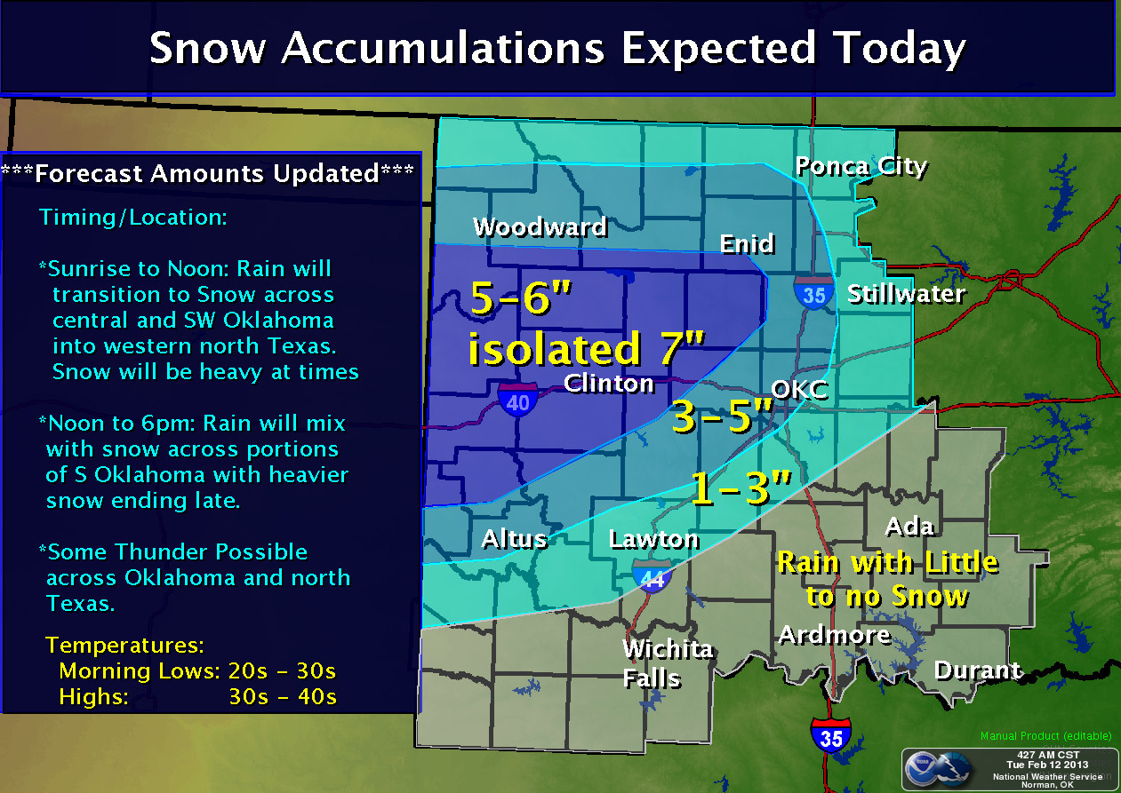 Wet Heavy Snow Arriving in Western Oklahoma- The Latest Graphic