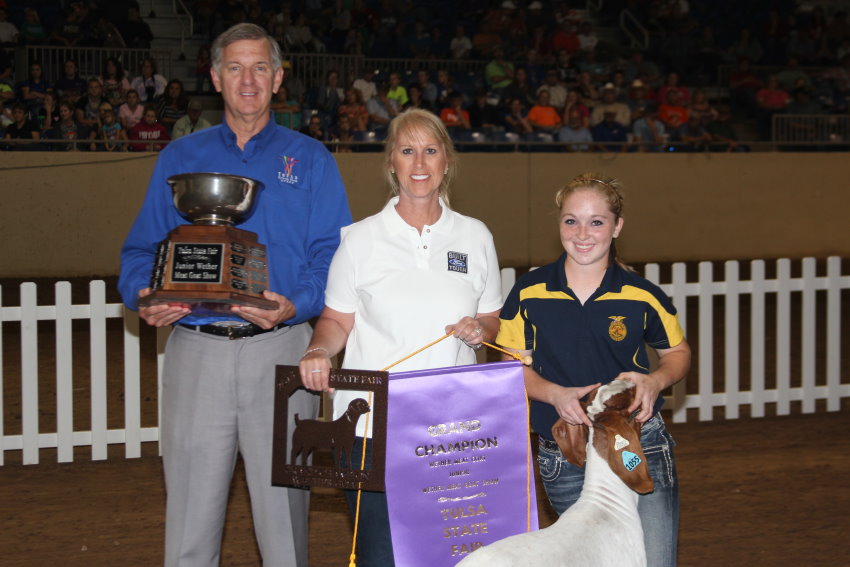 Kami Oller of Garber FFA Shows Grand Champion Meat Goat at Tulsa State Fair