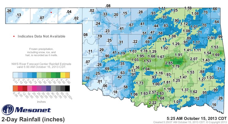 Altus Misses Much of the Rain Falling Just to the East and South- The Latest Rainfall Map