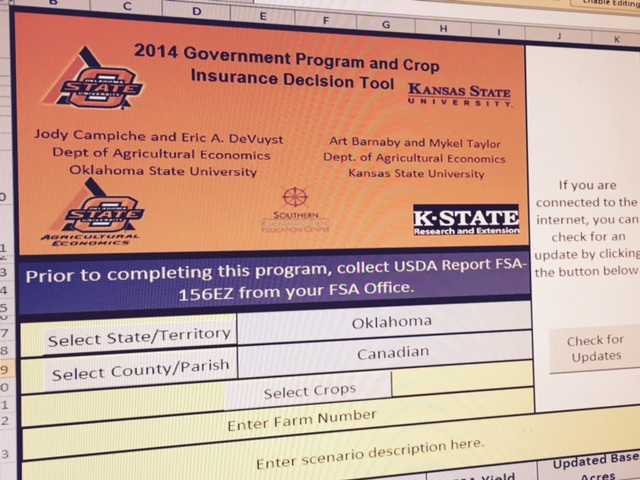 Excel Based Farm Program Decision Aid Released by Oklahoma State and Kansas State
