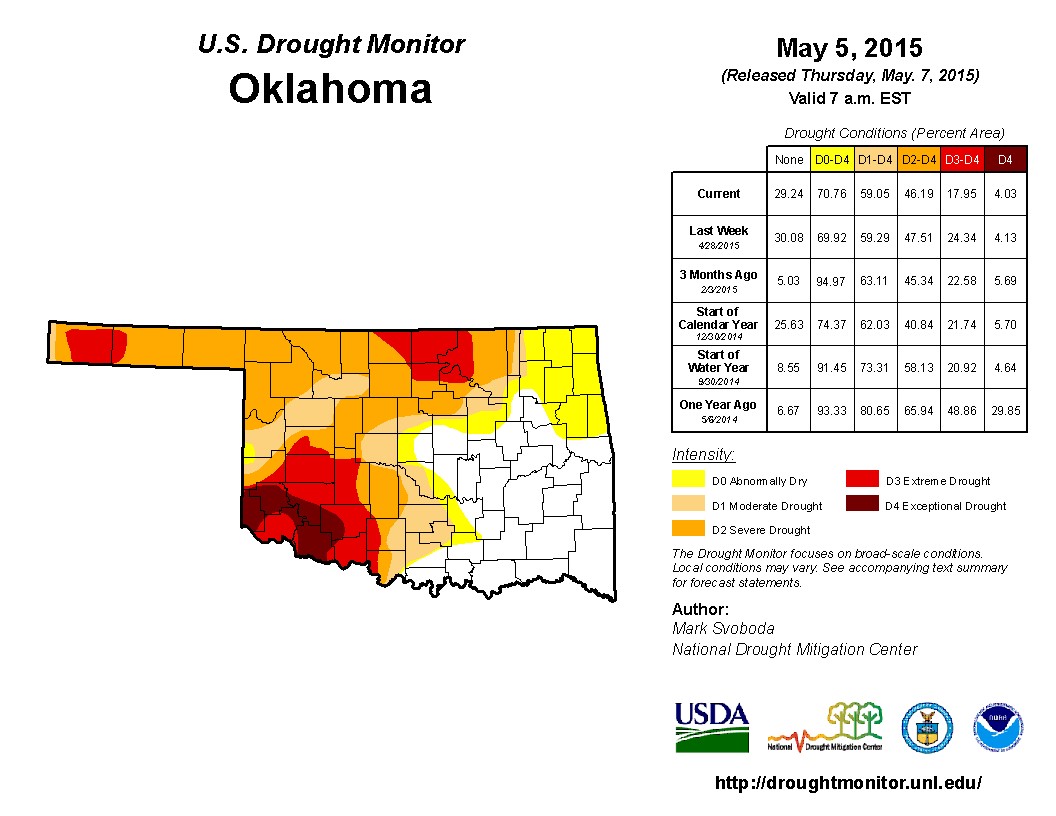 Worst of Oklahoma Drought Ratings Cut in Half Since the First of April by Recent Rains- Latest Maps
