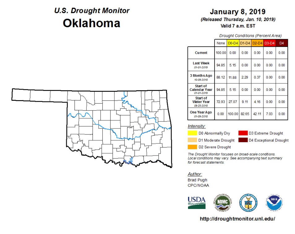 Drought Monitor Map for Oklahoma Wiped Clean This Week - First Time in Nearly Three Years