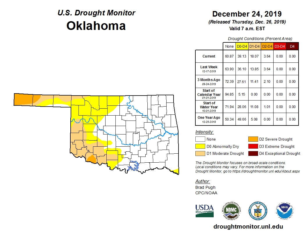 Drought Conditions Now Cover 18% of Oklahoma as we Near the End of 2019 