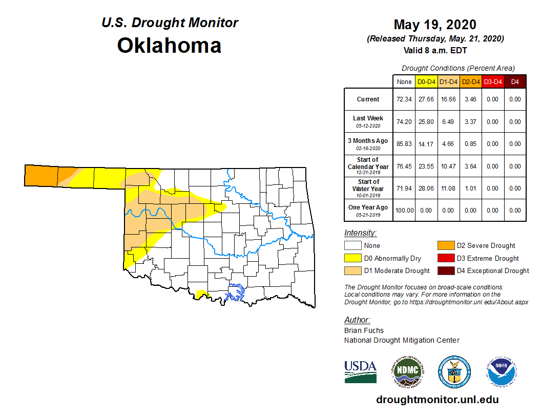 Latest U.S. Drought Monitor Map Shows Drought Conditions Continue To Expand Across Oklahoma