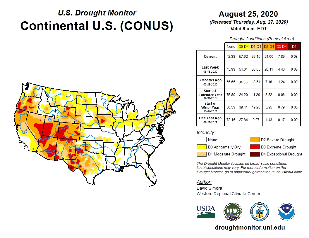 Latest U.S. Drought Monitor Map Shows Drought Conditions Increasing For The West, Parts of Oklahoma And  Even Iowa