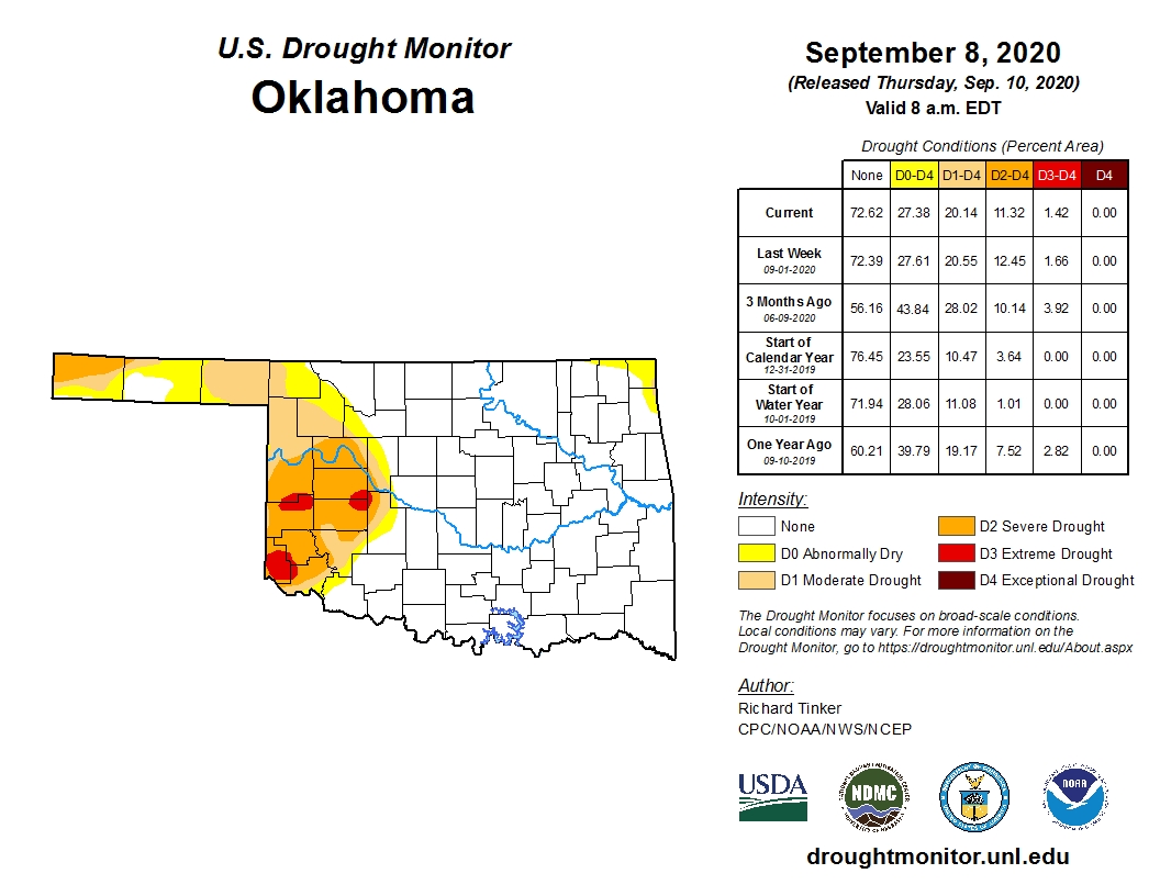 Both U.S. And Oklahoma Drought Maps Remain Basically Unchanged As Wet Weather Moved In After Map Deadline