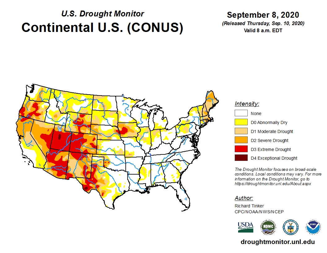 Both U.S. And Oklahoma Drought Maps Remain Basically Unchanged As Wet Weather Moved In After Map Deadline