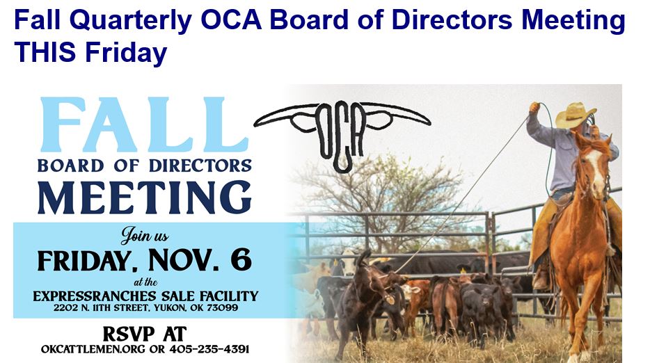 Fall Quarterly OCA Board of Directors Meeting THIS Friday