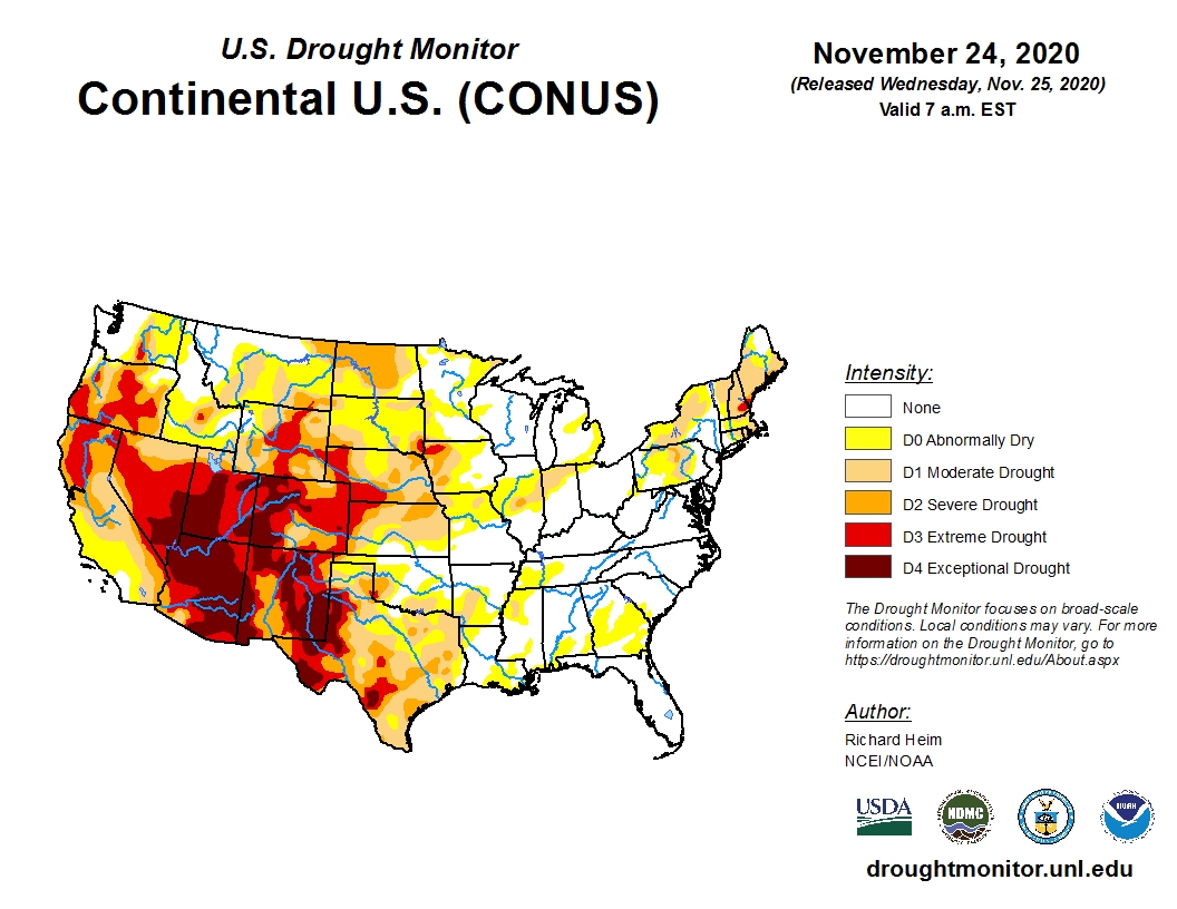 Latest U.S. Drought Monitor Map Shows Growing Conceern For Winter Wheat Crop