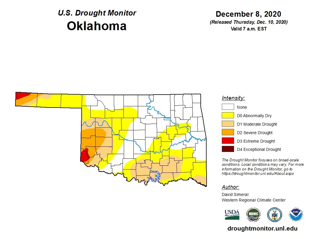 Latest U.S. Drought Monitor Map Shows Intensified  Drought Out West, Little Change For Oklahoma