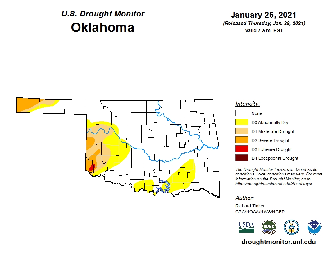 Latest U.S. Drought Map Shows Oklahoma is 75 Percent Drought Free