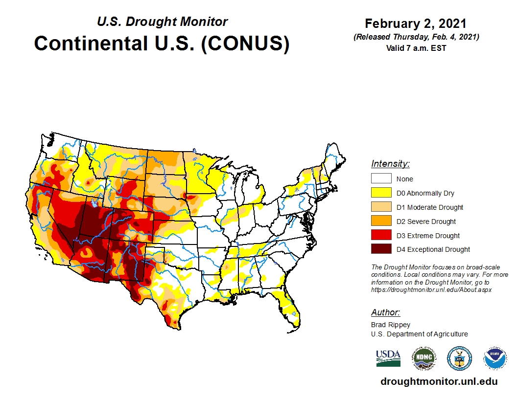 Latest U.S. Drought Monitor Map Shows Some Relief on West Coast With Little Change For Southern High Plains