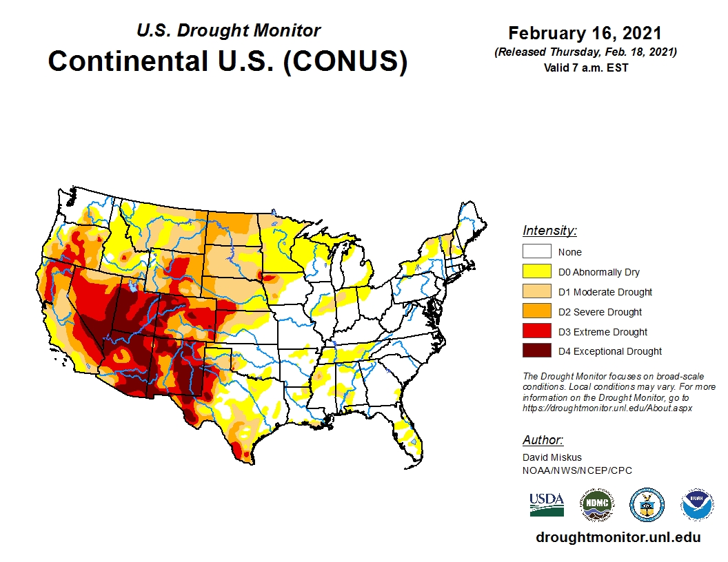 Latest U.S. Drought Monitor Map Shows Snow Erased Some Drought Conditions