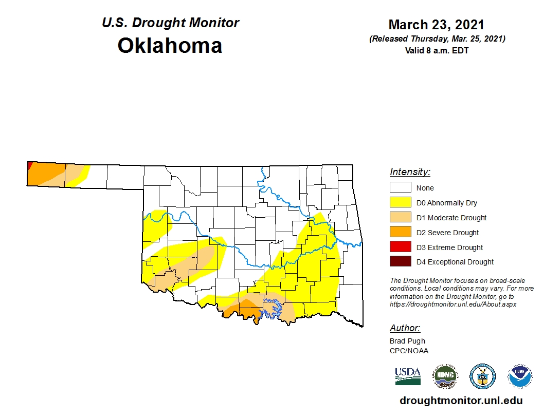 Latest U.S. Drought Monitor Map Shows Oklahoma Mostly Free of Extreme Drought