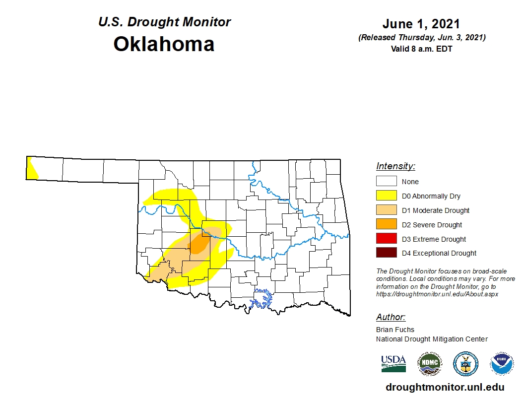 Latest U.S. Drought Monitor Map Shows Oklahoma Mostly Void of Drought Conditions