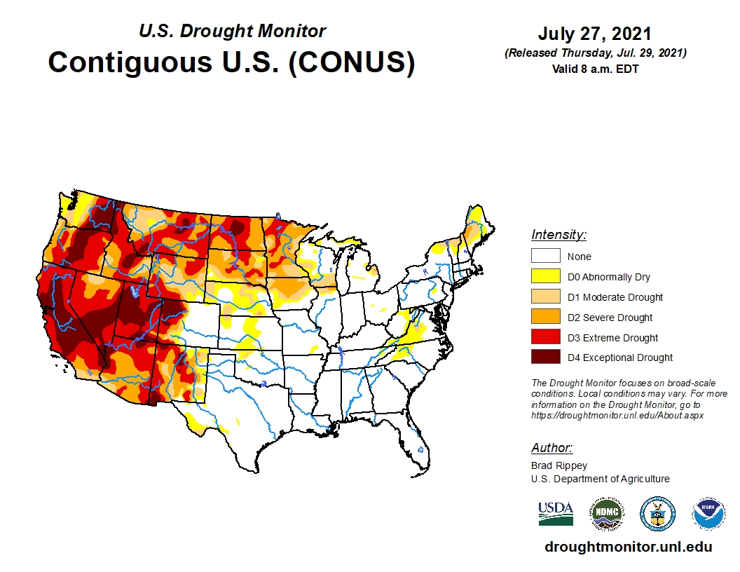 Drought Continues to Degradate the West and Northwest While Other Regions Experience July Heat