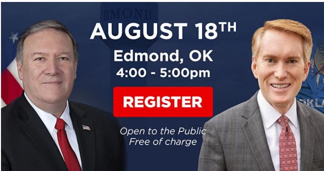 Forum with Secretary Mike Pompeo and Senator James Lankford Coming up  August 18th-Register Now 