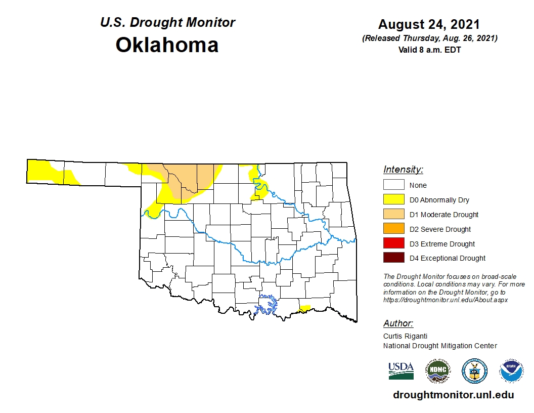 The Latest U.S. Drought Monitor Map Shows Drought Worsening in Northwestern Oklahoma 