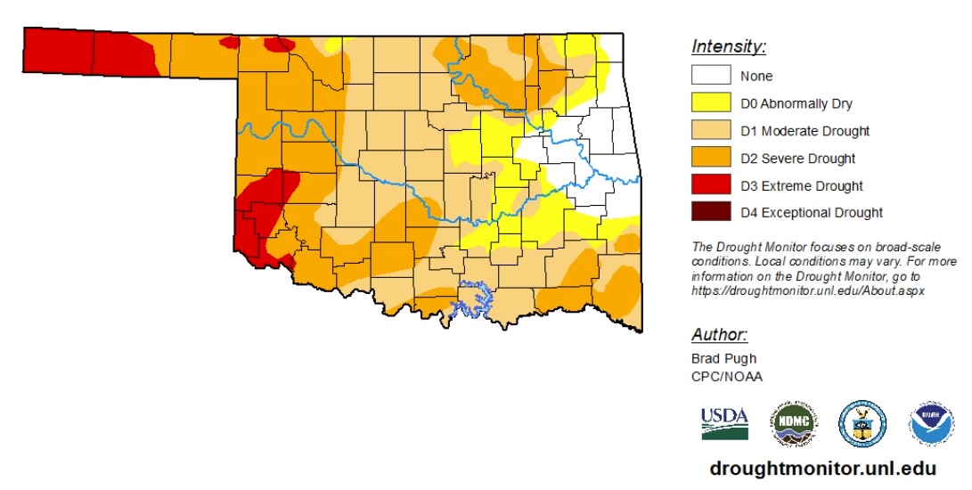 Drought Monitor Report Shows Extreme Drought Consuming Western Oklahoma Counties