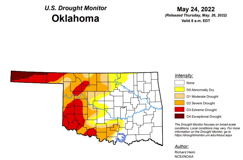 Drought Monitor Shows Drought in Oklahoma With a Sginificant Decline