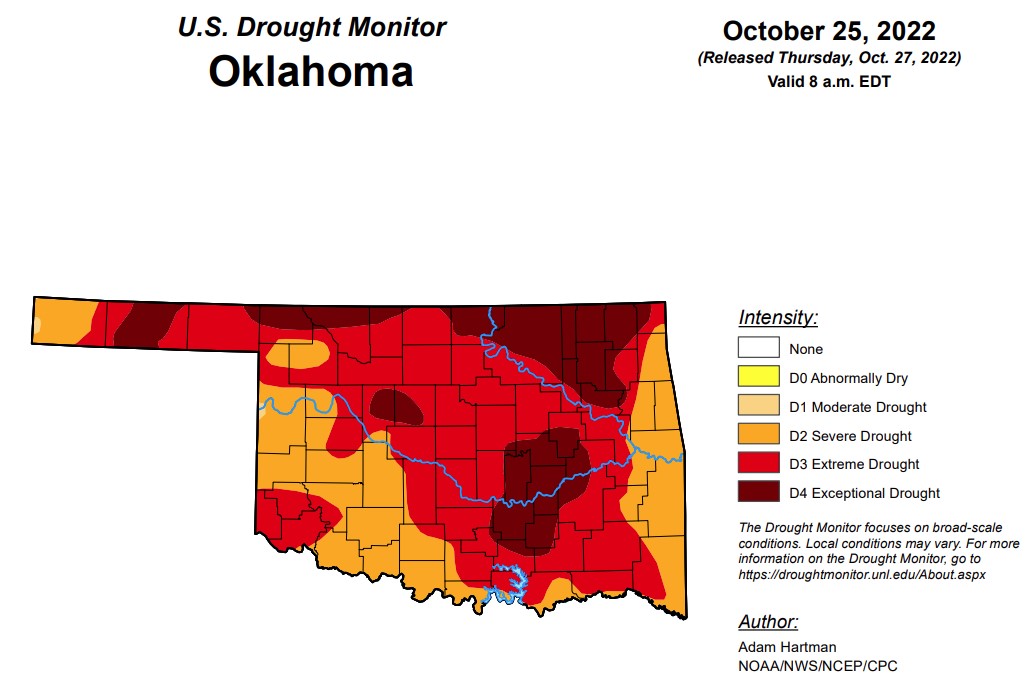 Oklahoma Drought Monitor Shows a Substantial Decrease in Exceptional Drought and Extreme Drought or Worse Since Last Week