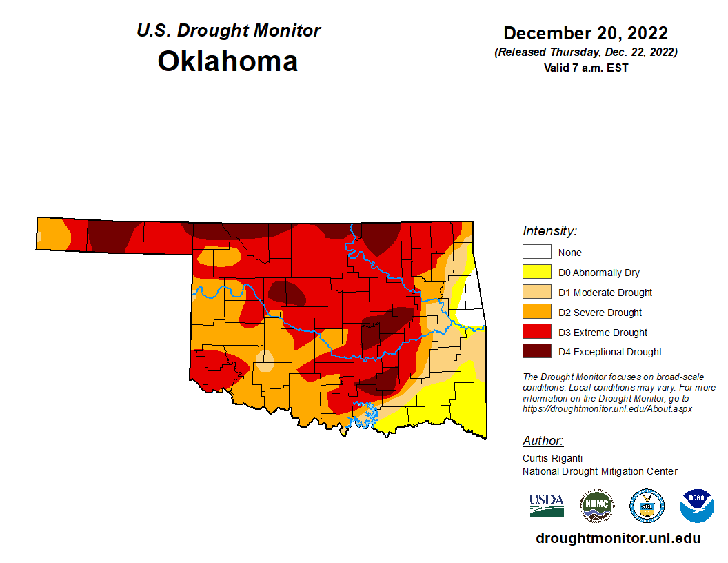 Latest Oklahoma Drought Monitor Numbers Stand Pat This Week Versus Last